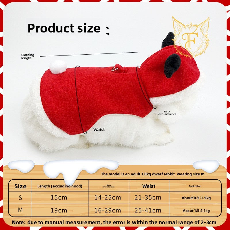 Rabbit clothes leash cute christmas new year outfit pet rabbit warm clothing thickened fleece pet clothes