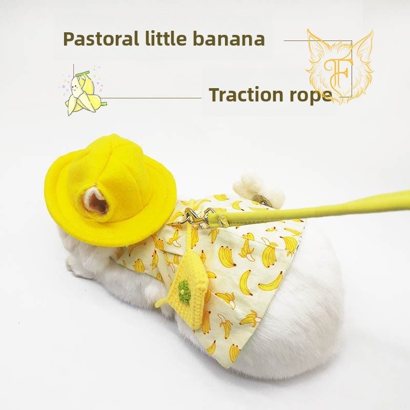 Fall and winternew arrivalheattech pet rabbit clothes pastoral small banana leash guinea pig dwarf rabbit hat cute style