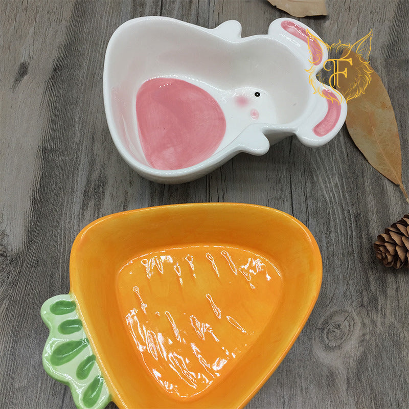 Pet creative carrot food bowl anti-tip rabbit chinchilla neutral ceramic anti-bite cartoon food box