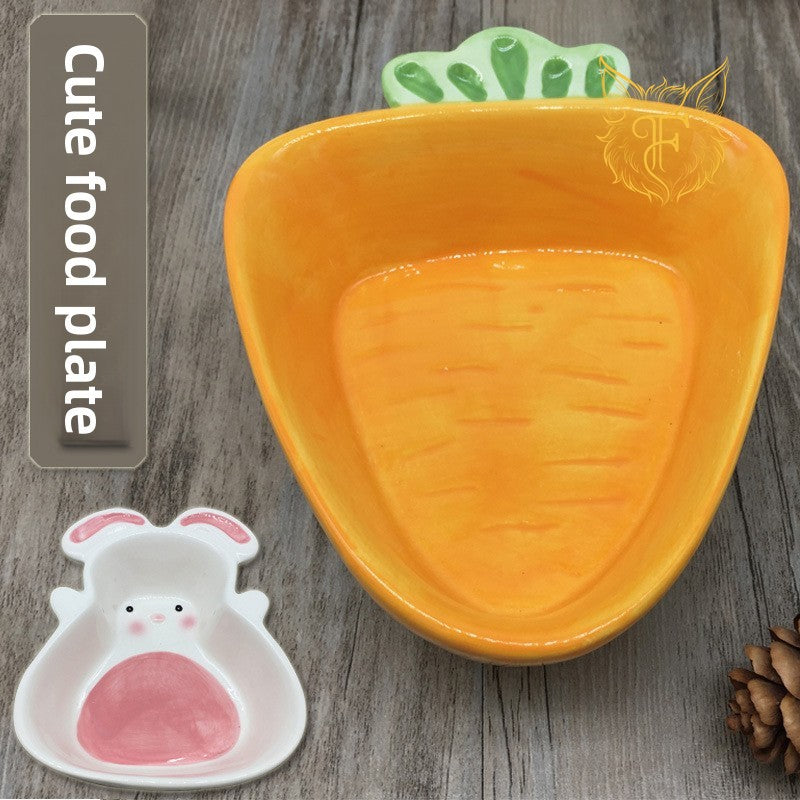Pet creative carrot food bowl anti-tip rabbit chinchilla neutral ceramic anti-bite cartoon food box