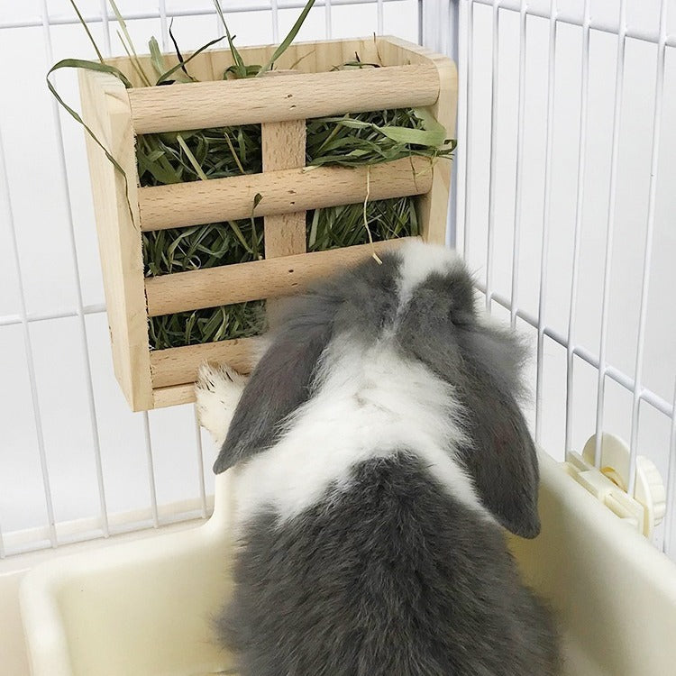 Pet wooden grass frame rabbit food basin food box two-in-one grass frame rabbit rabbit guinea pig chinchilla built-in fixed grass frame