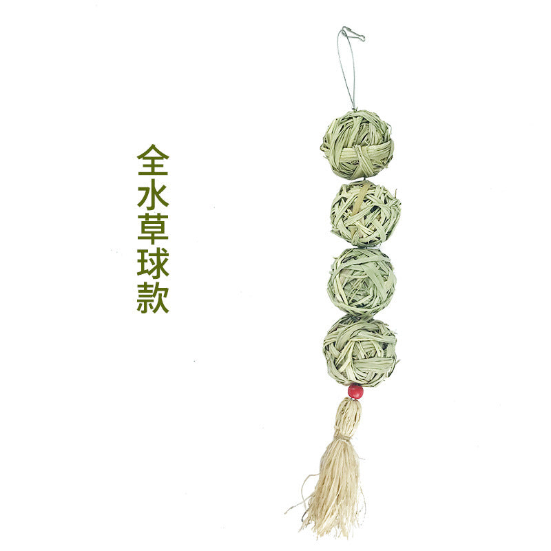 Pet rabbit straw ball hanging string hand-knitted straw ball boring toy rabbit chinchilla teething lantern string toy supplies