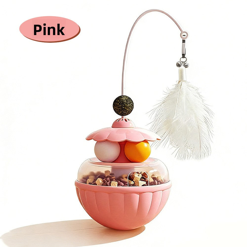 Cat toy petal tumbler teaser wand - interactive fun for kittens & cats - self-play, treat dispensing, and anti-boredom - pet toy