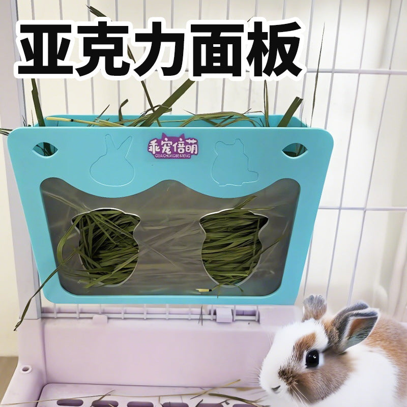 Rabbit grass rack can be fixed and hung for both internal and external use. acrylic transparent grass rack. large capacity. simple grass basket. rabbit supplies