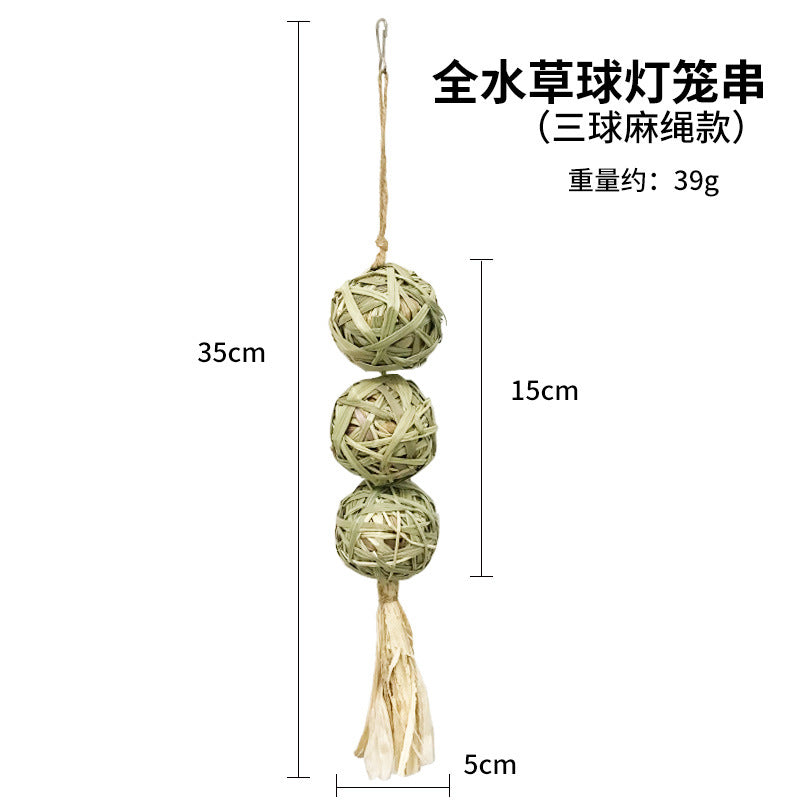 Pet rabbit straw ball hanging string hand-knitted straw ball boring toy rabbit chinchilla teething lantern string toy supplies
