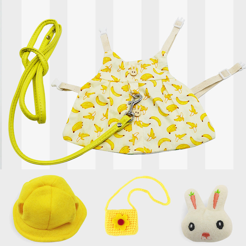 Fall and winternew arrivalheattech pet rabbit clothes pastoral small banana leash guinea pig dwarf rabbit hat cute style