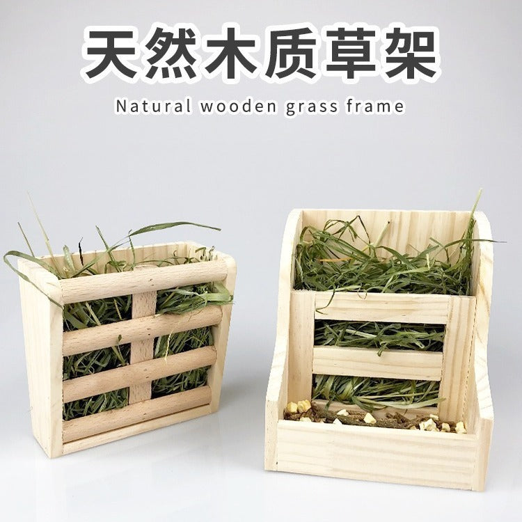 Pet wooden grass frame rabbit food basin food box two-in-one grass frame rabbit rabbit guinea pig chinchilla built-in fixed grass frame