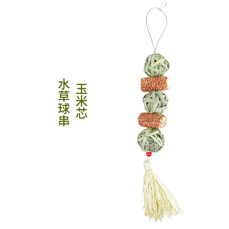 Pet rabbit straw ball hanging string hand-knitted straw ball boring toy rabbit chinchilla teething lantern string toy supplies