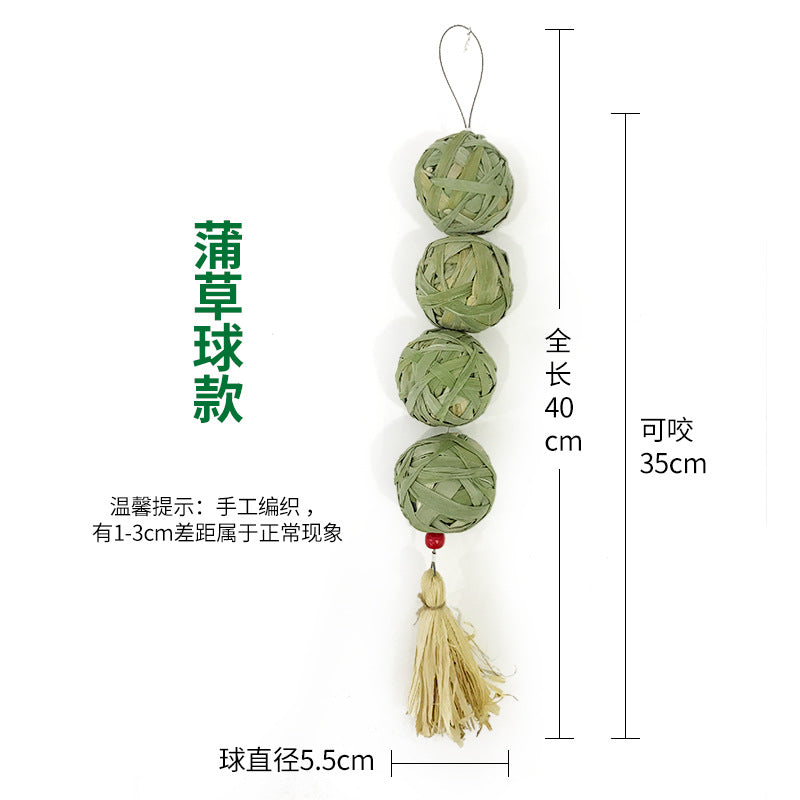 Pet rabbit straw ball hanging string hand-knitted straw ball boring toy rabbit chinchilla teething lantern string toy supplies