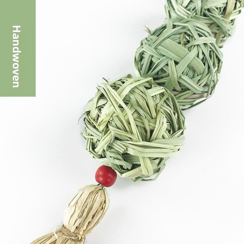 Pet rabbit straw ball hanging string hand-knitted straw ball boring toy rabbit chinchilla teething lantern string toy supplies