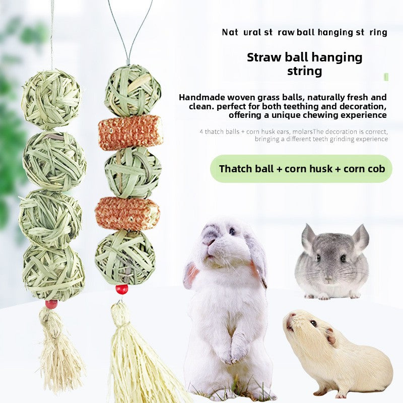 Pet rabbit straw ball hanging string hand-knitted straw ball boring toy rabbit chinchilla teething lantern string toy supplies