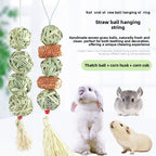 Pet rabbit straw ball hanging string hand-knitted straw ball boring toy rabbit chinchilla teething lantern string toy supplies