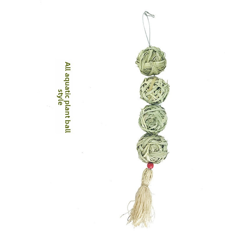 Pet rabbit straw ball hanging string hand-knitted straw ball boring toy rabbit chinchilla teething lantern string toy supplies