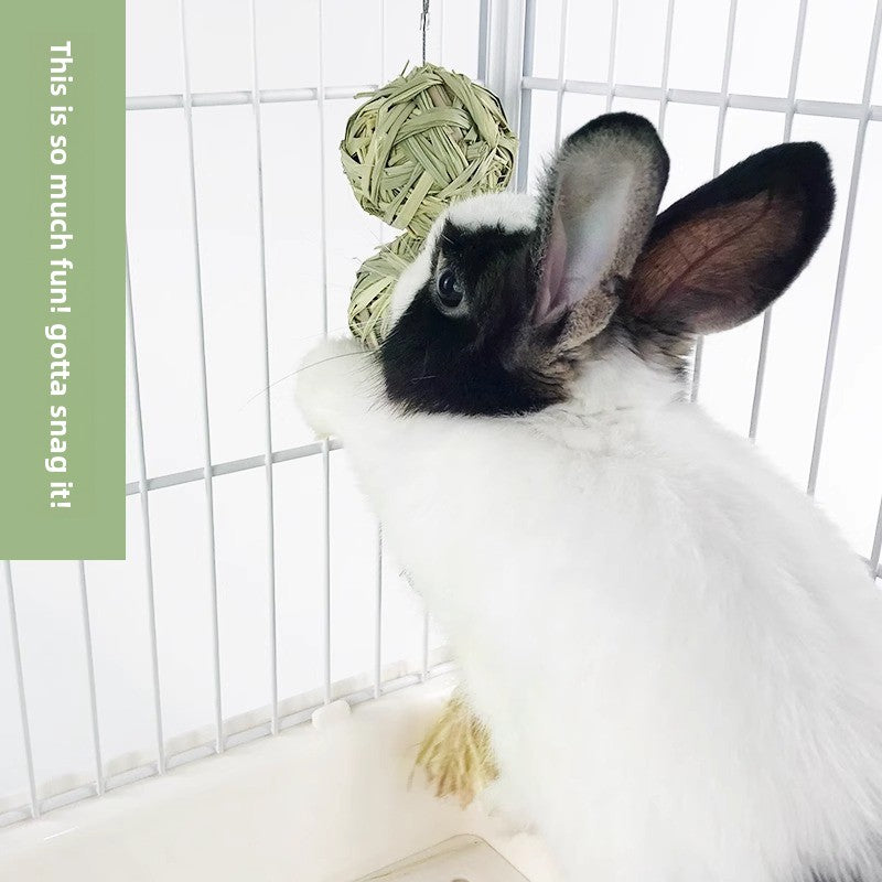 Pet rabbit straw ball hanging string hand-knitted straw ball boring toy rabbit chinchilla teething lantern string toy supplies