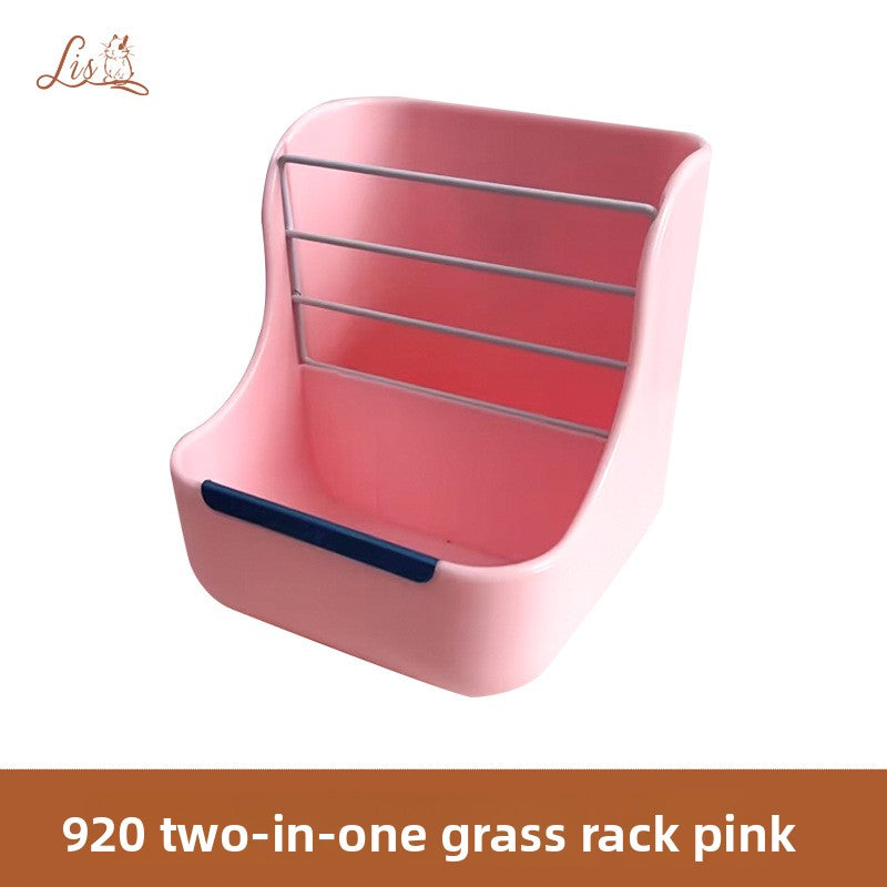 Rabbit 2-in-1 grass rack food bowl anti-rollover chinchilla guinea pig dual-purpose grass bowl feeding box anti-rollover