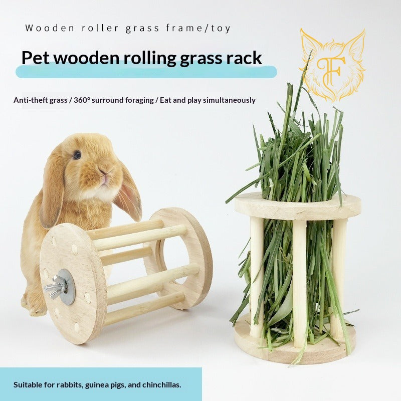 Rabbit wooden grass rack guinea pig chinchilla guinea pig pet rabbit grass bucket built-in fixed hanging grass rack food basin