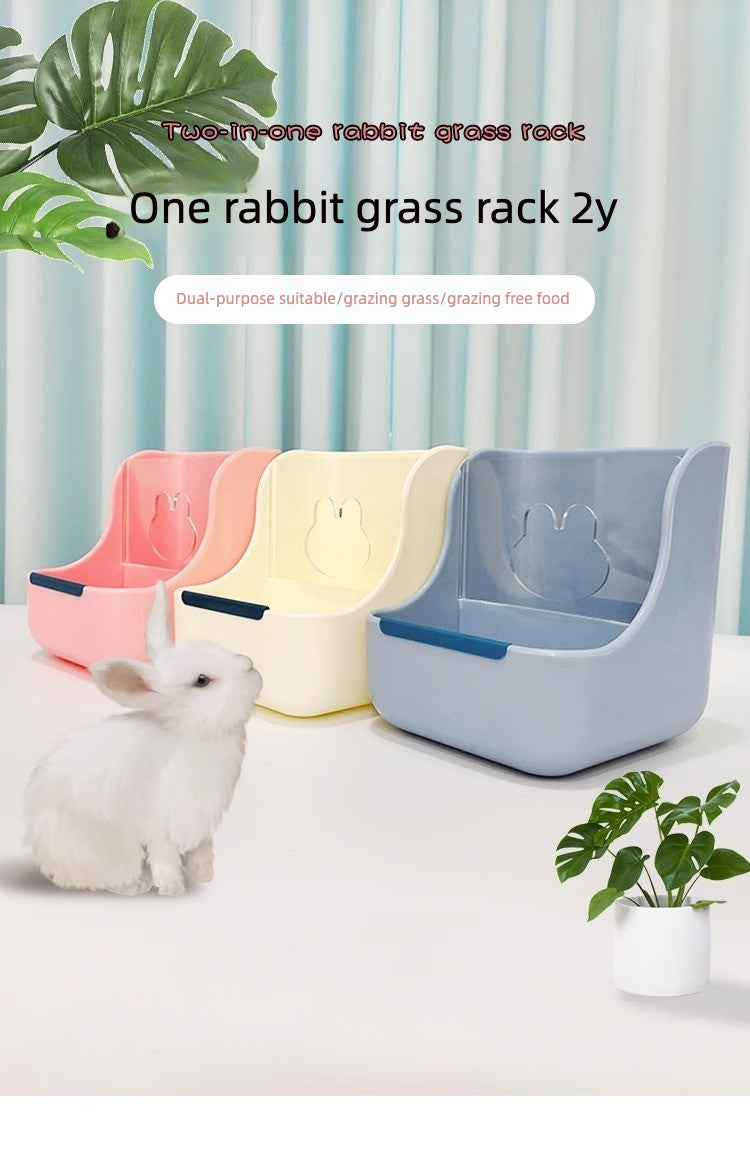 Rabbit 2-in-1 grass rack food bowl anti-rollover chinchilla guinea pig dual-purpose grass bowl feeding box anti-rollover