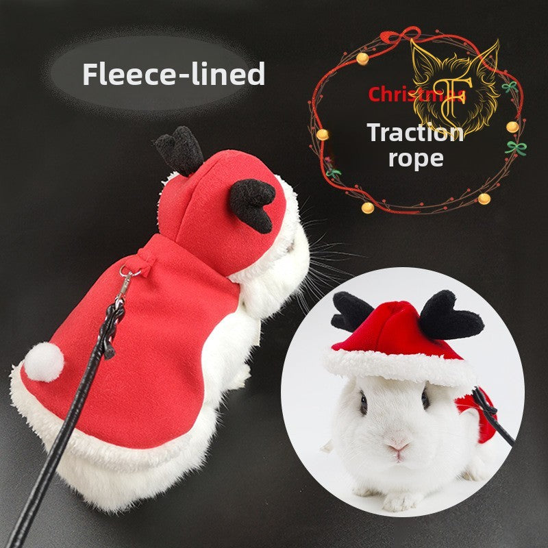 Rabbit clothes leash cute christmas new year outfit pet rabbit warm clothing thickened fleece pet clothes