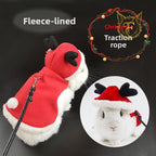 Rabbit clothes leash cute christmas new year outfit pet rabbit warm clothing thickened fleece pet clothes