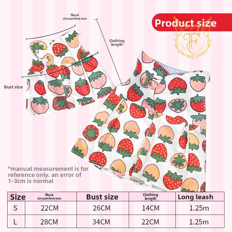 Pet rabbit leash cute strawberry vest style clothes rabbit leash anti-breakout pet leash pet rabbit clothes