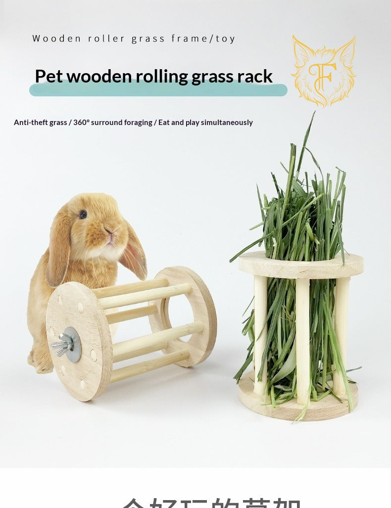 Rabbit wooden grass rack guinea pig chinchilla guinea pig pet rabbit grass bucket built-in fixed hanging grass rack food basin