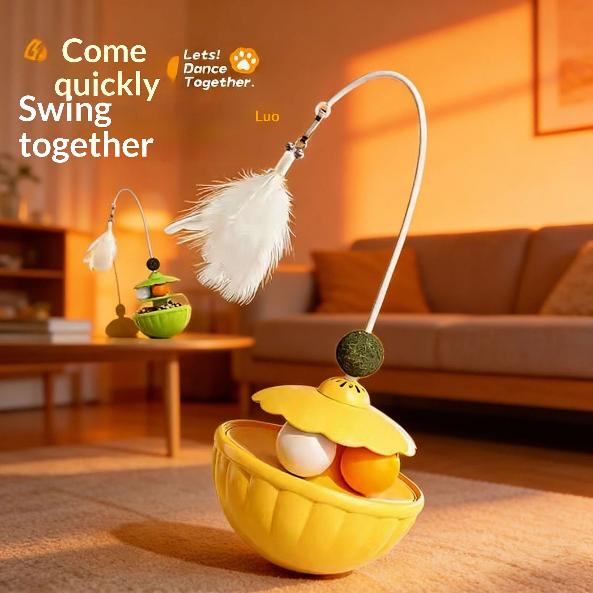 Cat toy petal tumbler teaser wand - interactive fun for kittens & cats - self-play, treat dispensing, and anti-boredom - pet toy