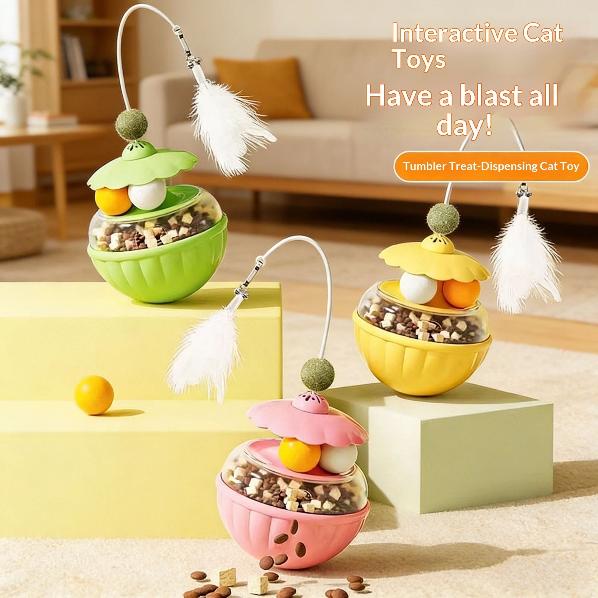 Cat toy petal tumbler teaser wand - interactive fun for kittens & cats - self-play, treat dispensing, and anti-boredom - pet toy