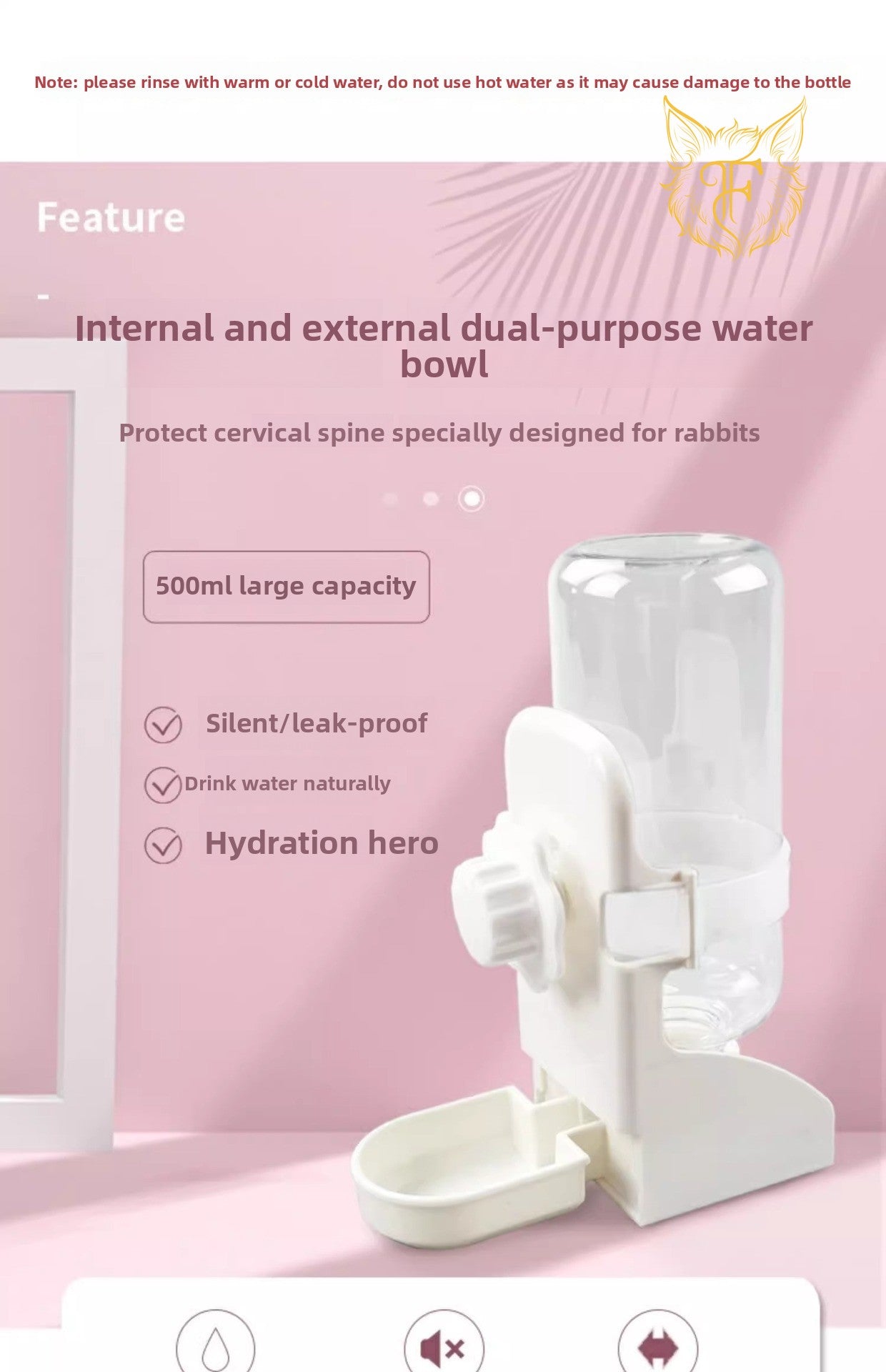 Pingao same style water kettle lick water bowl rabbit chinchilla guinea pig automatic water dispenser water kettle water bowl water kettle 500ml