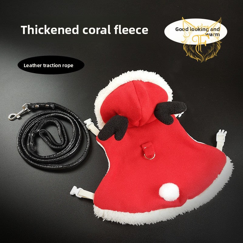 Rabbit clothes leash cute christmas new year outfit pet rabbit warm clothing thickened fleece pet clothes