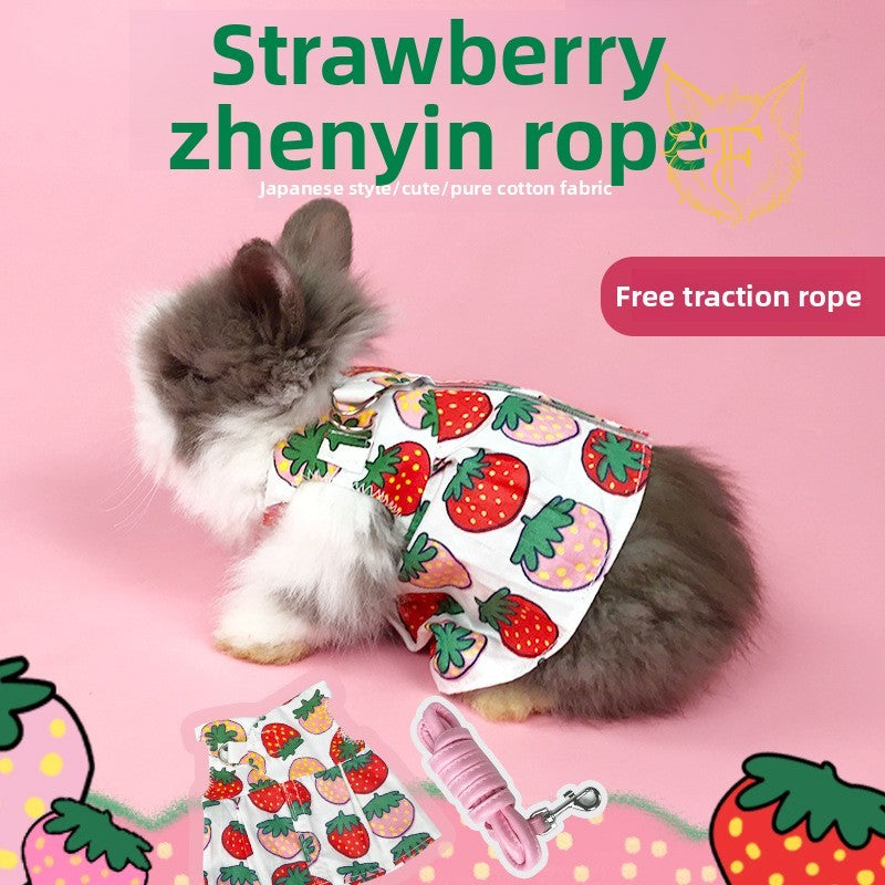 Pet rabbit leash cute strawberry vest style clothes rabbit leash anti-breakout pet leash pet rabbit clothes