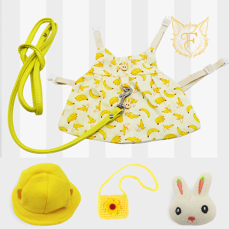Fall and winternew arrivalheattech pet rabbit clothes pastoral small banana leash guinea pig dwarf rabbit hat cute style