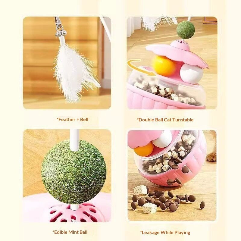 Cat toy petal tumbler teaser wand - interactive fun for kittens & cats - self-play, treat dispensing, and anti-boredom - pet toy