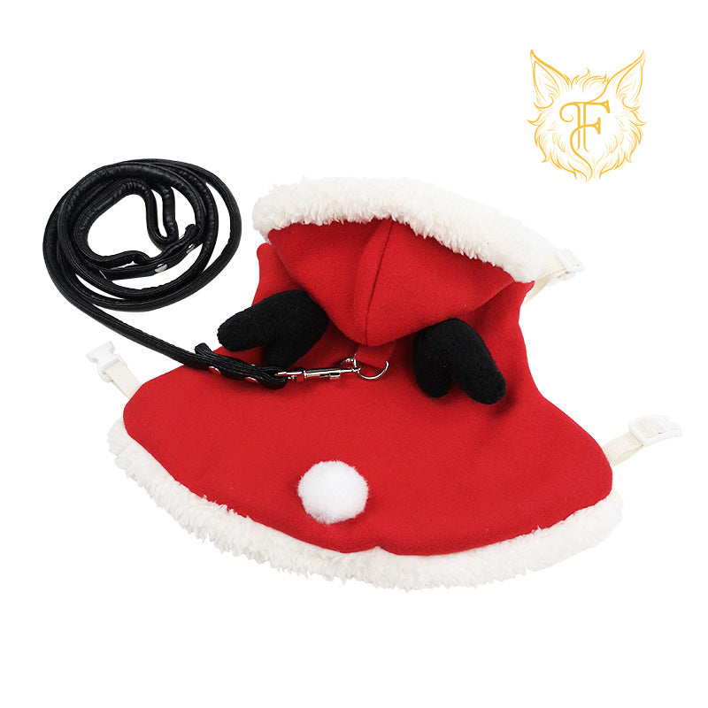 Rabbit clothes leash cute christmas new year outfit pet rabbit warm clothing thickened fleece pet clothes